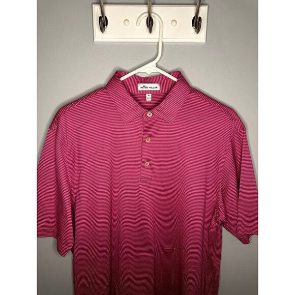 Peter Millar Cotton Stripe Short Sleeve Chest Pocket Polo Shirt Pink Mens Medium - Picture 6 of 6